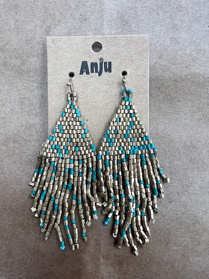 Anju Fringe - Brass & Aqua