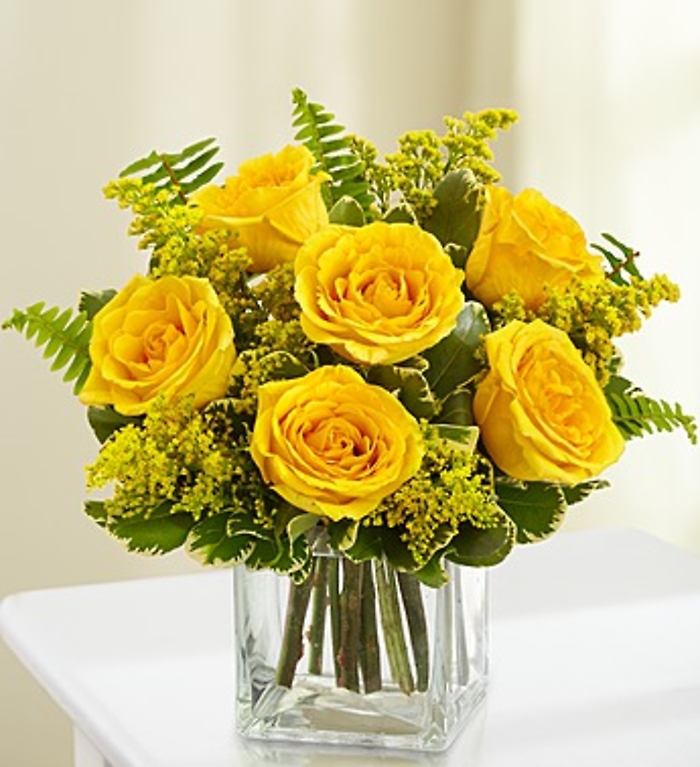 Half Dozen Yellow Roses In Cube