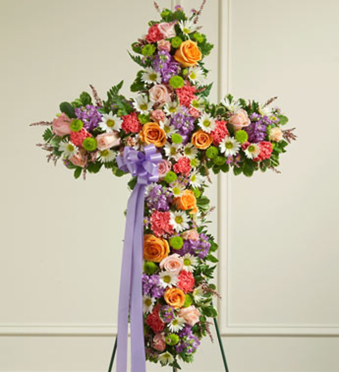 Pastel Mixed Flower Standing Cross