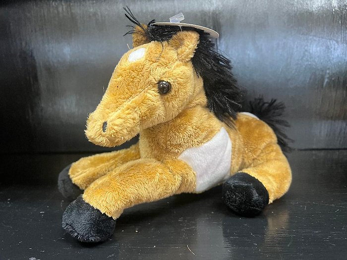 9\" Laying Plush Horse - Brown & White