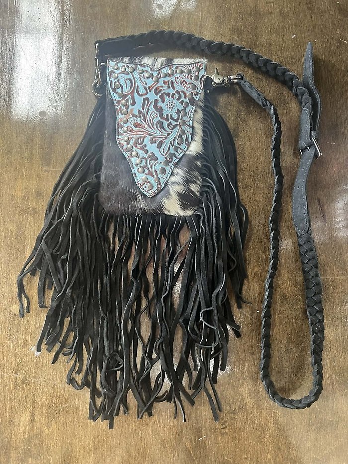 Dakota Drift Hairon Leather Bag in Ebony & White