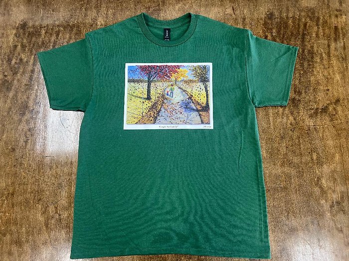 \"Caught, but Look Up\" - green, size M